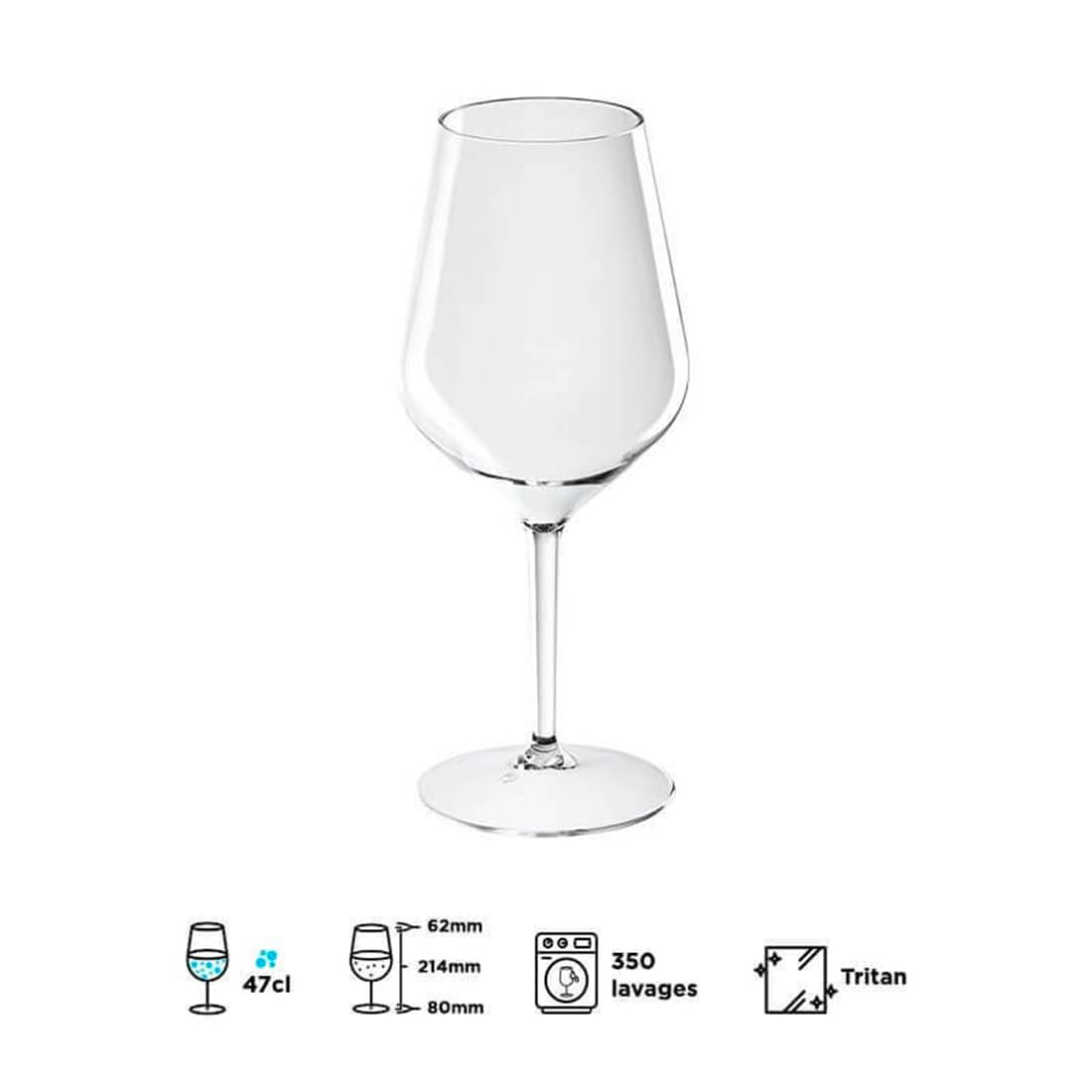 SPARKLERS CLUB Set mit 6 Weingläsern, 47 cl, transparent, bruchsicher, aus Kunststoff, einfache Handhabung, Glas für Abend und Veranstaltungen (transparent)