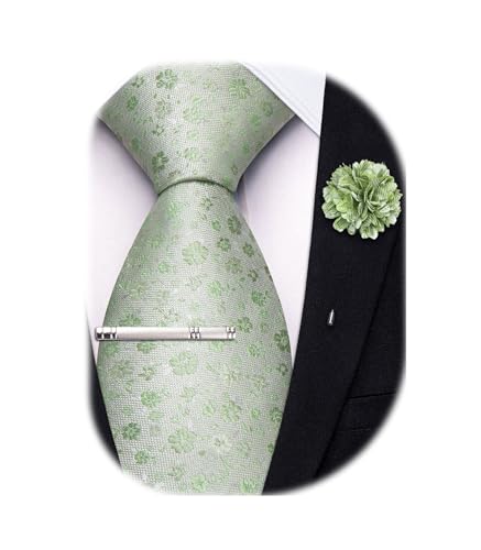 Image of Hi-Tie 63 inches Striped Paisley Extra Long Ties for Men Silk Necktie with Lapel Pin Tie Clip Big and Tall Men Formal Wedding