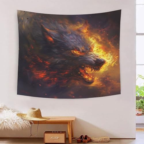 Tapisserie Loup 3D de 180x230cm grand format en tissu pour deco murale de salon