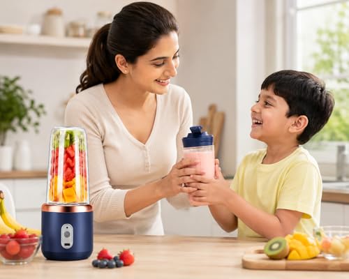 Image of Portable Blender 450ML USB Rechargeable Personal Blender with Type-C Charging, 4 Stainless Steel Blades, BPA-Free Mini Smoothie Maker for Shakes, Juice, Baby Food, Travel & Gym Use (Color May Vary)