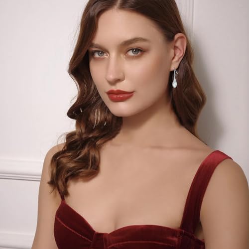 Opal Dangle Earrings for Women 925 Sterling Silver October Dangle Earrings Teardrop White/Blue/Red Opal Earrings October Birthstone Opal Jewelry Mothers Day Gifts for Mom Valentines Christmas2