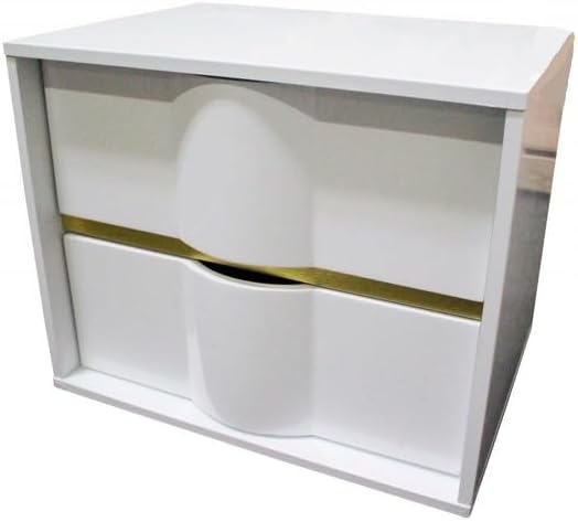 Modern Glam White Lacquer Wood 6-Piece Eastern King Bedroom Furniture Set with Gold Trim, LED Lightings Bed Set