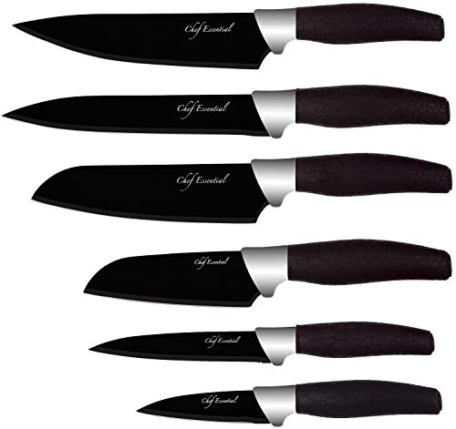 Chef Essential 6 Piece Knife Set With Matching Sheaths, Black