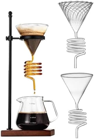 Pour Over Coffee Dripper with Metal Stand, Reusable Filter, Wooden Base, Cone Design for Home, Office, and Outdoor Brewing - Perfect Coffee Maker!
