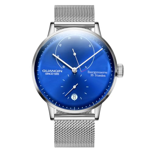 Guanqin Montre-bracelet mécanique vintage à remontage automatique en cristal saphir avec calendrier d'affaires, affichage des réserves d'énergie, horloge...