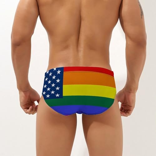 Rainbow LGBTQ Flag Printed Swim Briefs for Men Sexy Bikini Swimwear Elastic Beach Trunks Bathing Suit3