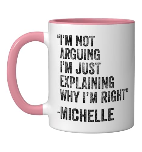 Taza de cerámica personalizada Michelle 11oz rosa/blanca miniatura 1