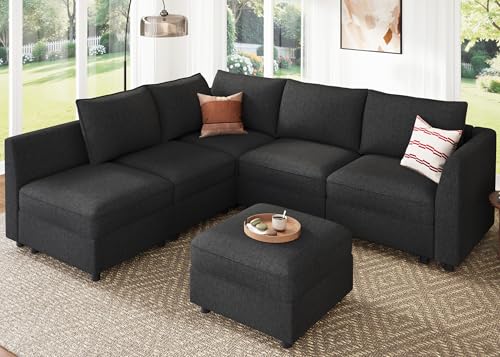HONBAY L-Shaped Modular Sofa with Storage, Linen Grey