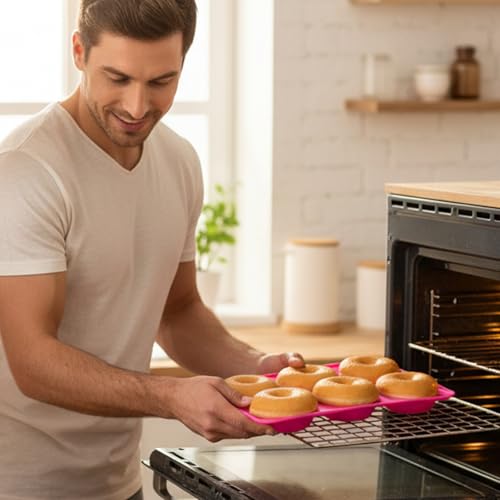 Doughnut Mould - 3 Pcs 6-Cavity Food Grade Silicone, Non-Stick Donut Mould for Baking, Reusable Doughnut Mould for Donuts Doughnuts, Bagels Muffins (Pink/Blue/Green) - Image 6