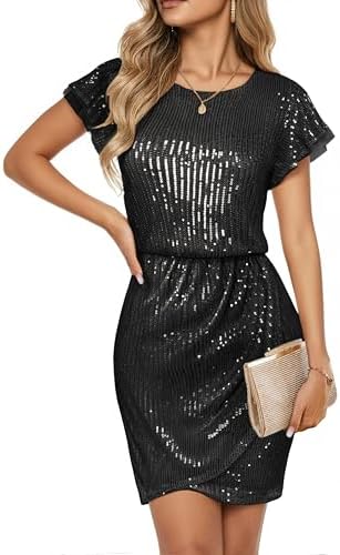 GRACE KARIN Women's Cap Sleeve Sparkly Sequin Midi Dress | Ruffle...