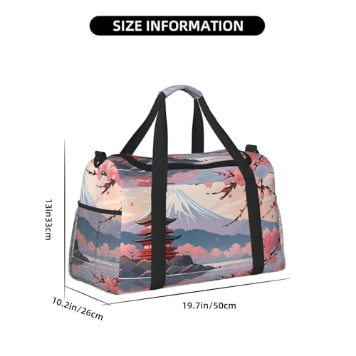 Japanese Floral Cherry Blossom Print Travel Duffle Bag - Foldable Personal Item Travel Bag for Women & Men,13x10.2x19.74