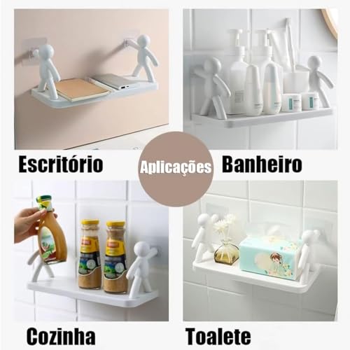 Kit 2 Prateleiras Para Banheiro Lavanderia Cozinha Quarto Adesiva Decorativa Boneco Organizadora 33c