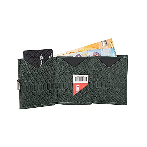 Leather Trifold Wallet - RFID Blocking w/Stainless Steel Locking Clip (Green)2