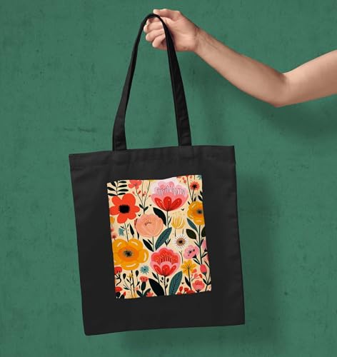 Image of ZORI Black Tote Bag With Pocket Printed Designed Canvas Tote Bags For Women large capacity,Tote bag For Shopping, College, Travel, More Canvas Handbag For Unisex Bag