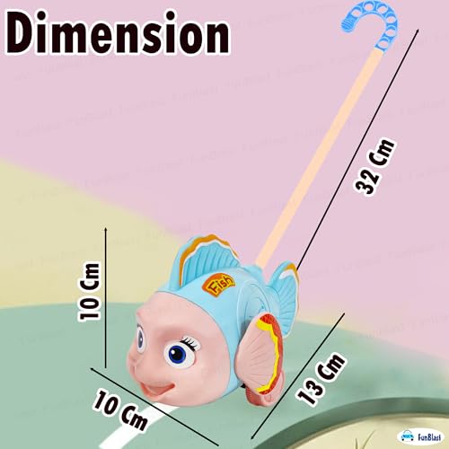 Image of FunBlast Pull Along Fish Toy for Kids - Push & Go Walking Toy, Early Learning Crawling Toys for Toddlers, Colorful Pull Toys for Boys & Girls (Multicolor) (Blue)