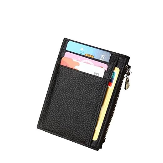AprinCtempsD RFID-skydd Slim Kreditkortshållare Dam Äkta Läder Korthållare Herr Kreditkortsplånböcker Kvinnor Myntväska Liten Plånbok Män med Blixtlås (Svart)