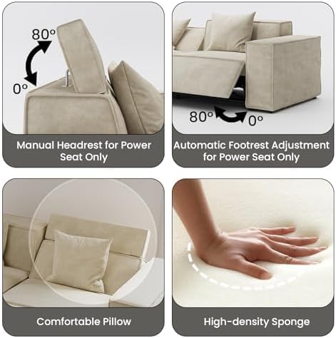 85" Dark Grey Mid-Century Modern Power Sofa Recliners Performance Fabric Pillows Included