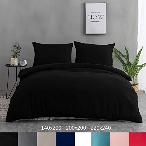 AYSW Sets de Housse de Couettes 220x240cm + 2taies d'oreillers 65x65cm Parure de lit pour 2 Personnes Noir