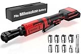 3/8 Inch Cordless Ratchet Wrench, for Milwaukee M18 Battery, 88Ft-Lbs, 0-400RPM, Electric Ratchet Wrench Set with Variable Speed Trigger, Reinforced Head, R&F Switch, 7 Sockets, 3/8' to 1/4' Adapter