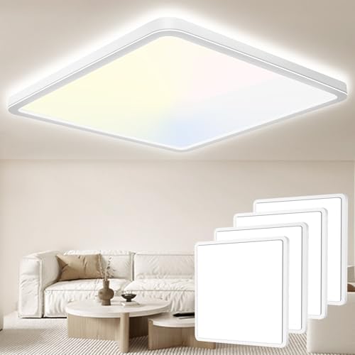 Seruno X LED Deckenleuchte 24W 6000K/4000K/3000K, 3200LM IP54 Ultra Dünn Deckenlampe, Flach Quadrat Modern Badezimmer Lampe Küchenlampe für Flur Schlafzimmer Balkon Wohnzimmer Büro Küche Keller Ø29CM