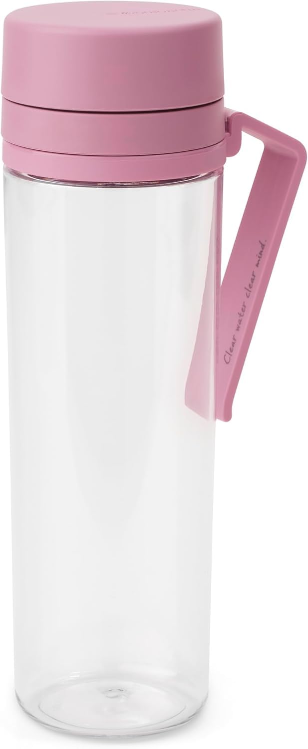 Brabantia Make & Take Water Bottle with Strainer 0.5L - Travel Water Bottle with Handle & Fruit Sieve - Leakproof - Infuser - Easy Filling - Transparent - Dishwasher Safe - Lilac Pink