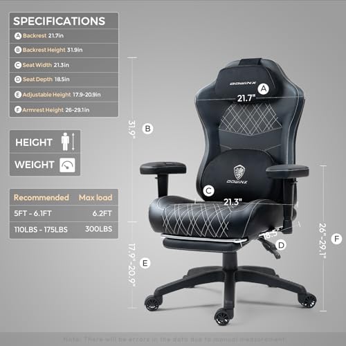 Sedia da gaming, ergonomica, da ufficio, con massaggio e riscaldamento, cuscino a molle insacchettate, come nel divano, sedia girevole in PC, con supporto lombare e poggiapiedi, nero e bianco - Sedia gaming - Immagine 2