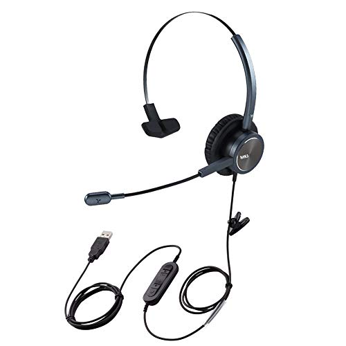 MKJ - Auricular USB para ordenador con micrófono con cancelación de ruido para teléfonos móviles, llamadas de conferencia, Skype para negocios, reuniones con zoom, equipos de Microsoft, etc.