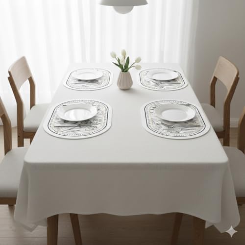 Image of Yelona White Oval Leather Placemats | Elegant Floral Design, Waterproof Stain Resistant | Easy Clean Faux Leather Table Mats (Graceful Blooms, Pack of 4)