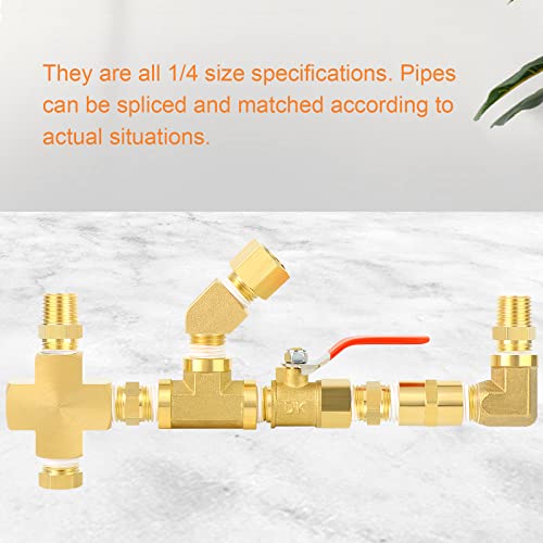 Gasher 48Pcs 1/4"Npt Brass Pipe Fittings Kit，Coupling，90 Degree Elbow，45 Degree Elbow，Nipple，Ball Valve，Plug，Tee，4 Way，Reducer Adapter #TOP2