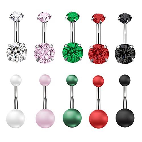 Yamhek 14G Belly Button Ring Diamond Set Surgical Steel Navel Rings Peral Belly Rings Stainless Steel Navel Piercing With Heart Aaaaa Zircon Body Piercing Jewelry For Women #TOP30