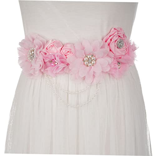 BESPORTBLE Shower Maternity Waistband Party Dress Accessory with Pink Floral Pearls Rhinestone Bridal Belt Decorative Girdle for Wedding Bride3