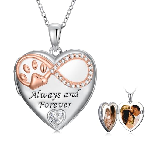 SOULMEET Collar con medallón familiar con diseño de corazón infinito, huella de amor, para mujer, con capacidad para 2 fotos, colgante de plata conmemorativo, regalo para mamá, papá, esposa, Navidad