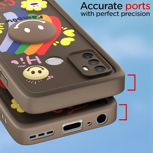 Image of Pikkme Back Cover for Oppo A53 | Soft Silicone| Cute Rainbow Smile & 3D Cartoon Flower Design | Shockproof Raised Camera Protection Bumper Case (Brown)