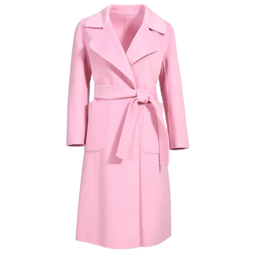 Womens Double Faced Long Trench Cashmere Coat With Belt Pocket Full Color Outerwear Fall Winter
