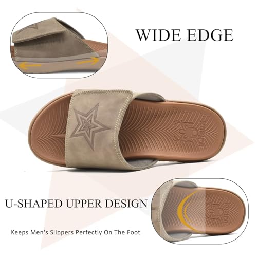 Image of KuaiLu Mens Atheletic Slides Wide Adjustable Arch Support Sport Sandals | Soft Cushioned Open Toe Summer Slippers for Plantar Fasciitis Slip On House Shoes Indoor Outdoor