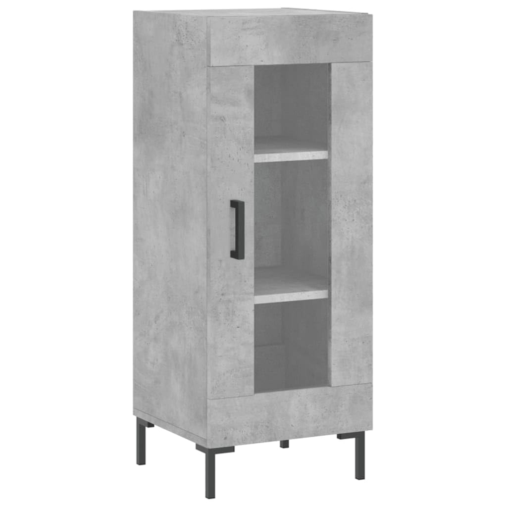 Kredens ze sklejki betonowej szarej wysokiej kredensu z metalowymi drzwiami i nogami do organizacji domu 34,5x34x180 cm