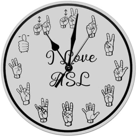 Fprqlyze American Sign Language Numbers Wall Clock ASL Silent Clock Educational Decor Homeschool Classroom Teaching Aid for Telling Time Cover