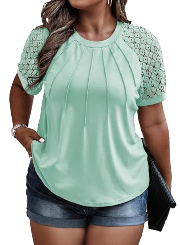 Image of Eytino Plus Size Tops for Women Summer Lace Short Sleeve Crewneck Loose Casual Blouse Tunic T Shirts(1X-5X)