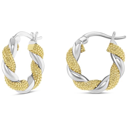 Milla Two Tone Earrings - Small Twisted 14K Gold and Sterling Silver Plated Mixed Metal Earrings, Lightweight and Hypoallergenic