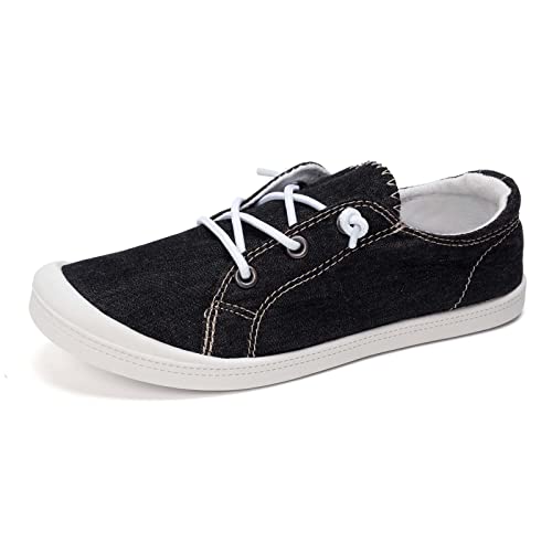 Image of FUNKYMONKEY Slip-On Canvas Sneakers for Women, Comfortable Lightweight Lace-Up Flat Casual Tennis Shoes Breathable Walking Shoes for Everyday Wear