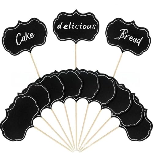 HQKJGSYX 24PCS Cupcake Toppers Birthday Cake Toppers Black Chalkboard Picks Chalkboard Sign Cake Cupcake Toppers Buffet Labels Food Tags Blank Toothpick Flags For Wedding Birthday Party Decorations