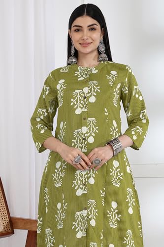 Image of MIRCHI FASHION Pure Cotton Kurti for Women | A-Line Kantha Work Printed Kurta for Woman | Ethnic Wear for Office & Daily Use (Single Piece)