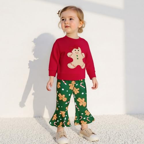 Toddler Girl Christmas Outfits Long Sleeve Sweatshirt Gingerbread Candy Cane Print Pant Set Snowman Winter Clothes4