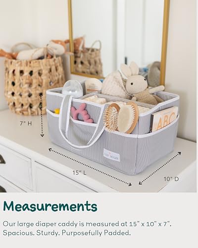 Image of Lily Miles Baby Diaper Caddy Organizer, Baby Shower Basket for Newborn Boys or Girls, Nursery Must Haves for New Mom, Registry Favorites, Large Storage Tote for Changing Table or Car, Gray