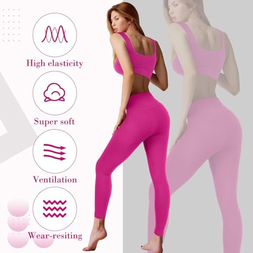 Women’s Yoga Outfits 2 piece Set Workout Tracksuits Sports Bra High Waist Legging Active Wear Athletic Clothing Set (4 Pcs Ribbed Pink, M)