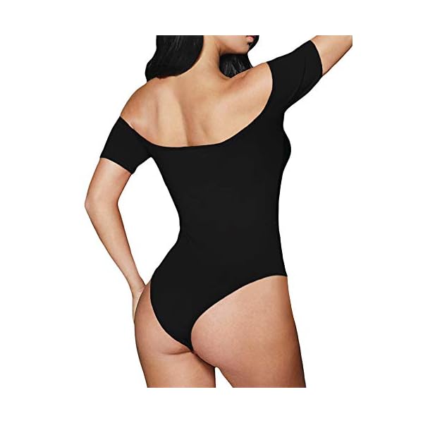 MANGOPOP-Womens-Off-Shoulder-Short-Sleeve-Long-Sleeve-Tops-T-Shirt-Bodysuit-Jumpsuit MANGOPOP Off The Shoulder Short Sleeve Bodysuit for Women