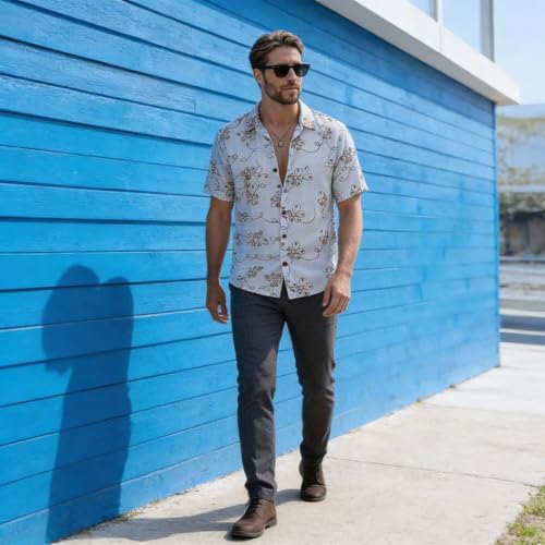 Image of Lymio Men Shirt || Men Embroidery Design Half Sleeve Cotton Shirt (Available Also Packs) (Embro-Flower)