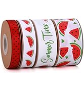 Meseey Watermelon Satin Craft Ribbon 40 Yards Red Green Black Fruit Printed Themed Decorative Rib...