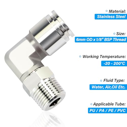 Miniatura 4 de Ergaoboy 2 Piezas 6mm Tubo Od X 1 8 Bsp Rosca Macho Codo Acero Inoxidable 304 Racores Empuje Neumático