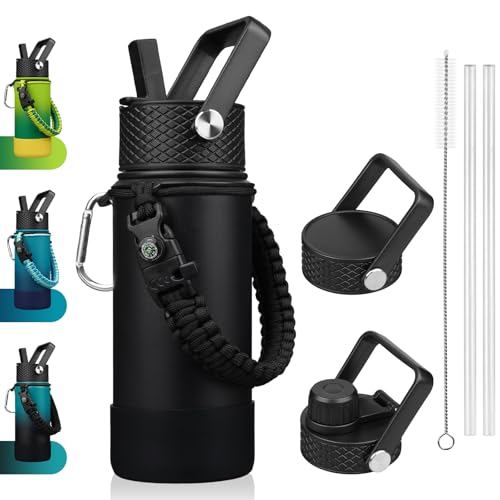 Image of BJPKPK 18oz Insulated Water Bottle with 3 Lids, Straw Lid & Handle